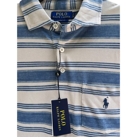 Polo Ralph Lauren Classic Fit Striped Mesh Polo Shirt, Men S, Blue Patina Stripe - Picture 6 of 10